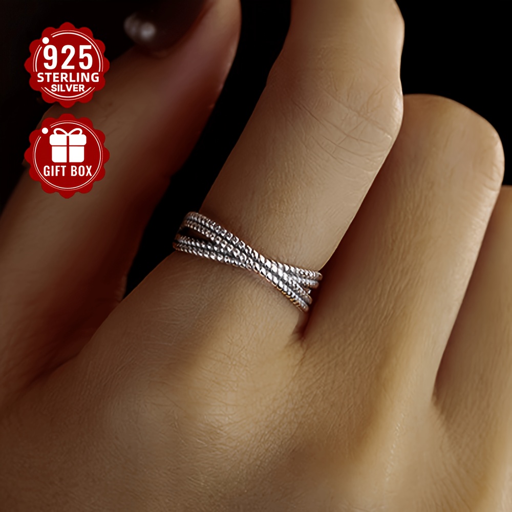 Women's S925 Silver Open Ring, Retro Cross Design, Lightweight